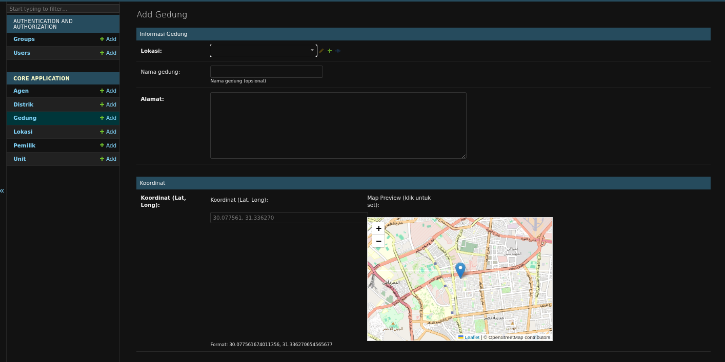 Project screenshot showing administrator CRUD
