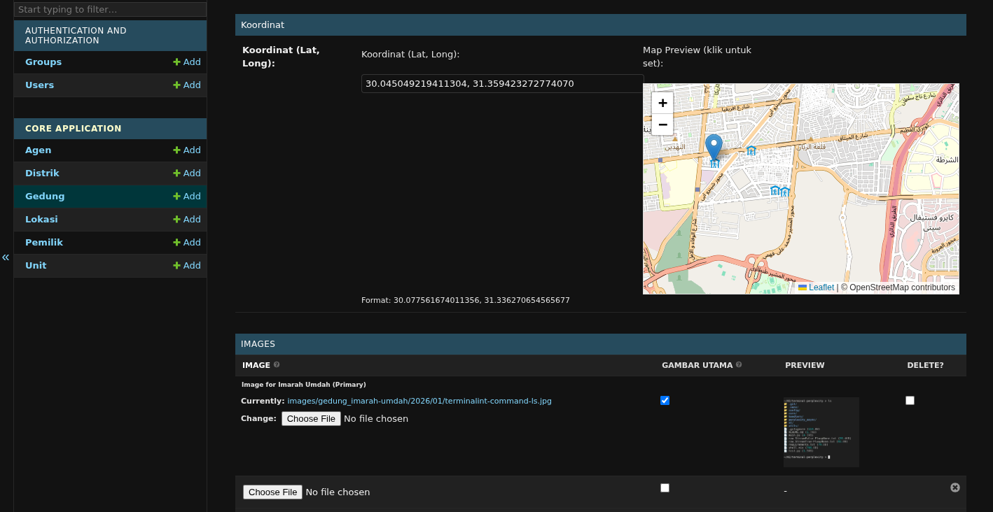 Project screenshot showing dashboard leaflet integration