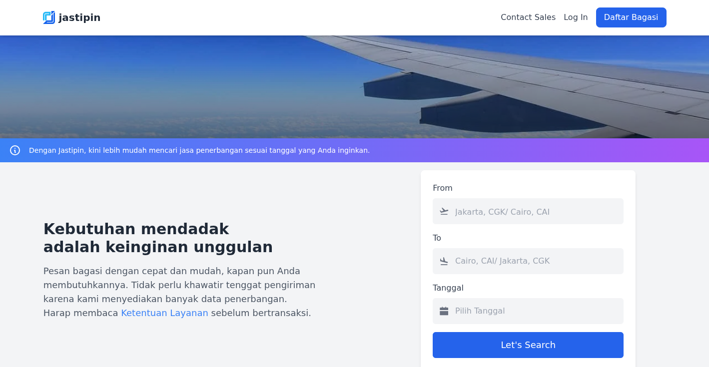 Project screenshot showing homepage search