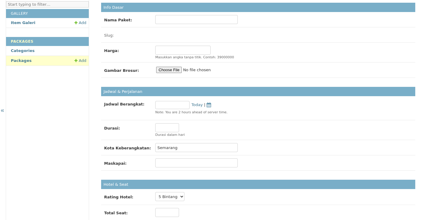 Project screenshot showing admin CRUD